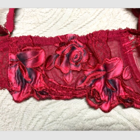 Victoria's Secret Very Sexy Red Rose Embroidery Unlined Demi Bra 36B Thong M Set - Picture 12 of 16